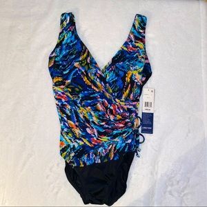 Colorful one piece swimsuit by Longitude, size 10 NWT